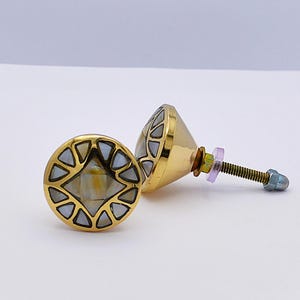 Mother of Pearl Knob, Brass Inlaid Capiz Shell Drawer Pull, Decorative Cabinet Hardware