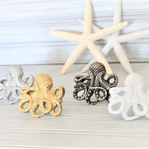 Octopus Knob, Kracken Drawer Pull, Pewter Octopi door handle, Beach House Cabinet Hardware.  Over 50 colors available