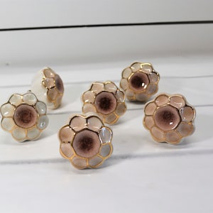 Gold Trimmed Flower knob, Pink Crackle Drawer Pull, Ceramic Flower Knob, Kitchen Cabinet Hardware