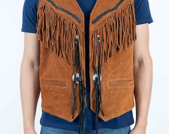 Men's Gillet Leather Tan SuedeClassic Sleeveless Western Jacket STYLE 1290 