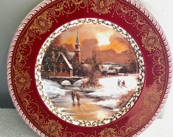 Aynsley Made in England Fine bone china collectable plate, winter scene Christmas plate