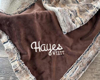 Custom Embroidered Minky Western Baby Blanket Soft Name Blanket for Newborn Cowboy Gift for Baby Boy Personalized Shower Gift Baby Name