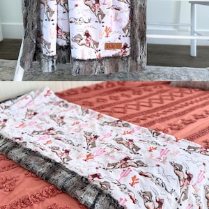 Western Baby Girl Blanket for Cowgirl Gift for Baby Girl Horse Blanket Western Nursery Decor for Cowgirl Bedding Soft Western Minky Blanket
