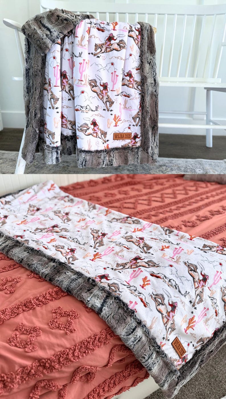 Western Baby Girl Blanket for Cowgirl Gift for Baby Girl Horse Blanket Western Nursery Decor for Cowgirl Bedding Soft Western Minky Blanket