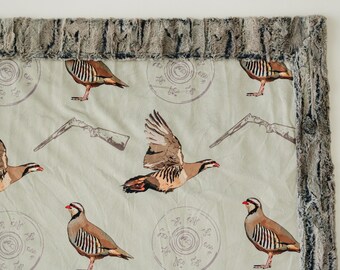 Chukar Hunting Blanket Minky Faux Fur Hunter Blanket Chukar Print Bedding Upland Bird Hunter Gift for Dad Christmas Gift Fathers Day