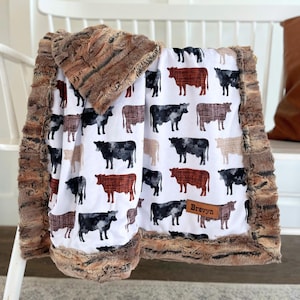 Cow Print Adult Minky Blanket Large Faux Fur Throw Farmhouse Decor Farm Theme Cow Bedding Western Large Blanket Cow Lover Gift for Her