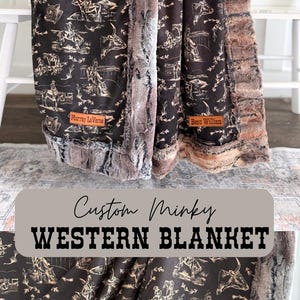 Cowboy Baby Name Tag Blanket Western Nursery Little Buckaroo Bucking Horse Bull and Bronc Bedding
