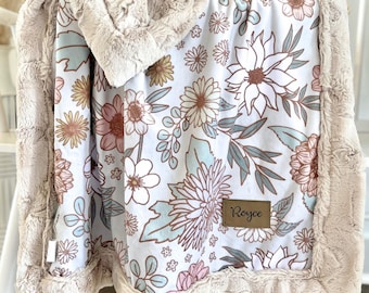 Baby Girl Blanket Dahlia Flowers Floral Minky Name Blanket Baby Girl Floral Nursery Decor floral Bedding Soft Girl Nursery Girl Shower Gift