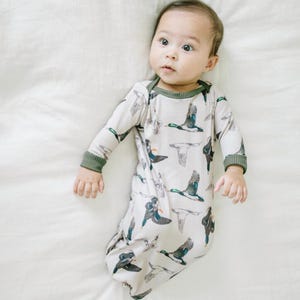 Mallard Duck Tie Gown Newborn Knotted Gown Baby Coming Home Outfit Newborn Matching Blanket and Gown Hunting Baby Gift Set Gender Neutral