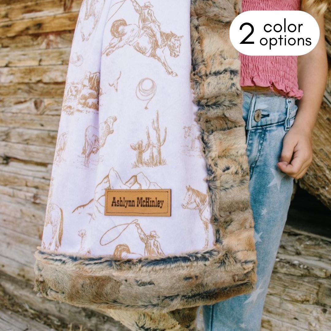 Personalized Western Minky Blanket for Cowgirl Room Nursery Decor Pink Ranch Bedding for Teen Girl Western Blanket Baby Girl Name Gift