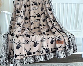 Boy Hunting Blanket Baby Boy Elk Hunter Minky Blanket Newborn Name Blanket Boy Gift for Hunter Nursery Blanket for Hunting Room Decor