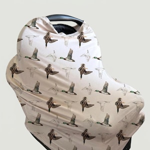 Funda para asiento de coche de bebé, toldo para asiento de coche con diseño de pato ánade real, funda para lactancia, protector de trona, funda para asiento de carrito de la compra, regalo para baby shower con temática de caza.