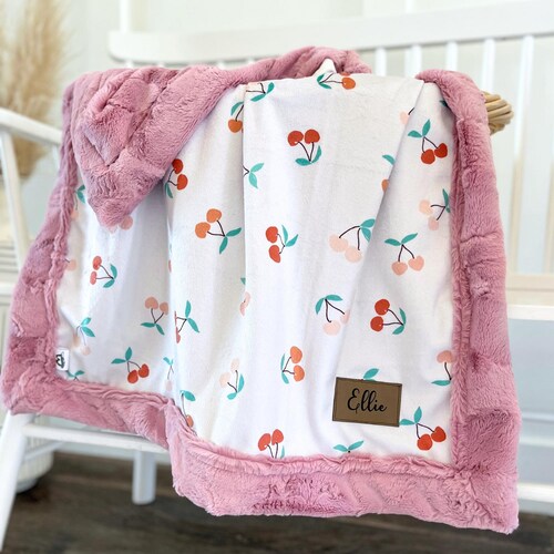 Cherry Baby Girl Blanket Personalized Minky Name Blanket Baby Girl