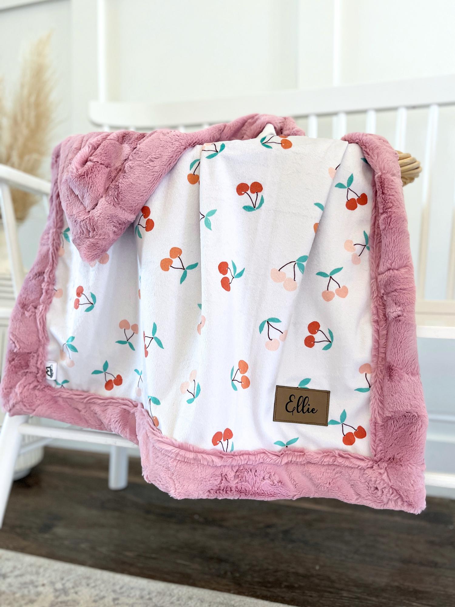 Cherry Baby Girl Blanket Personalized Minky Name Blanket Baby Girl