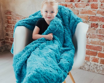 Faux Fur Aqua Teal Throw|Luxury Turquoise |Large Minky|Cozy Plush|Custom Double Luxe Cuddle||Double Luxe Rabit Faux Fur|Adult Minky Blanket