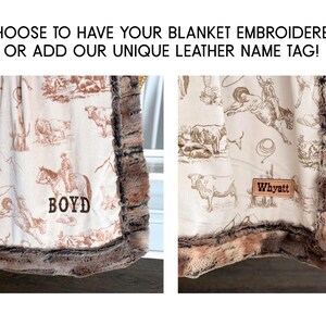 Manta vaquera personalizada con nombre, regalo de vaquero para niños, decoración con temática de rancho, manta suave de piel sintética de Minky occidental, regalo para baby shower de niño de granja imagen 2