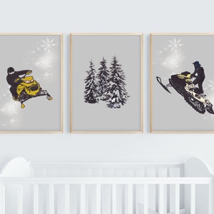 Láminas de motos de nieve para habitación infantil: Decoración invernal para habitación de niño (descarga digital)