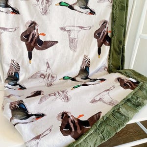 Personalized Mallard Blanket Minky and Faux Fur Duck Blanket Duck Hunter Baby Boy Custom Name Blanket Hunting Nursery Decor Hunter bedding