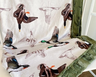 Personalized Mallard Blanket Minky and Faux Fur Duck Blanket Duck Hunter Baby Boy Custom Name Blanket Hunting Nursery Decor Hunter bedding