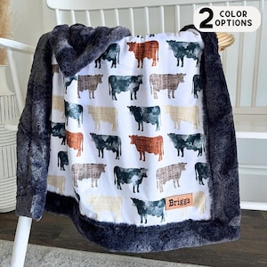 Cow Baby Blanket Farm Animal Bedding for Baby Nursery Farm Theme Cow Decor Newborn Boy or Girl Name Blanket Baby Shower Gift gender neutral