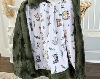 Safari Animal Minky Blanket Gender Neutral Baby Blanket Zoo Animals Nursery Safari Theme Bedding Baby Shower Gift for Toddler Birthday