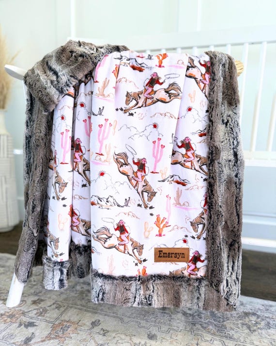 Western Baby Girl Blanket for Cowgirl Gift for Baby Girl Horse Blanket Western Nursery Decor for Cowgirl Bedding Soft Western Minky Blanket
