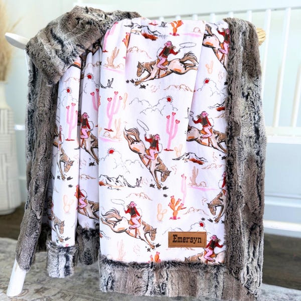 Western Baby Girl Blanket for Cowgirl Gift for Baby Girl Horse Blanket Western Nursery Decor for Cowgirl Bedding Soft Western Minky Blanket