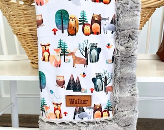 Woodland Animal Baby Blanket for Baby Shower Gift Animal Blanket Woodland Creature Nursery Animal Decor for Baby Minky Blanket Soft Swaddle