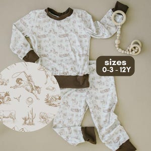 Kids Western Pajamas Stretchy Soft Handmade Children's Pjs Ranch Cowboy Sleepwear Matching Christmas Pajamas Custom Western Outfit Kids