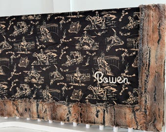 Couverture western cowboy rodéo : Décoration de ranch avec taureau et chevaux