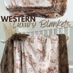 Western Blanket with Name Customized Cowboy Gift for Kids Ranch Theme Decor Western Minky Faux Fur Soft blanket Farm Boy Baby Shower Gift
