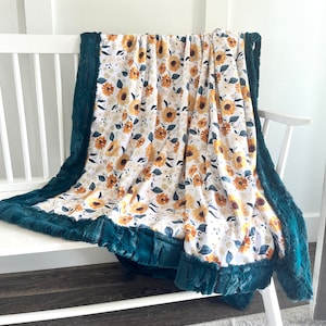 Adult Minky Blanket Soft Luxe Custom Sunflower Blanket Floral Personalized Gift for Mothers Day Gift Idea for Grandma Gift for Friend