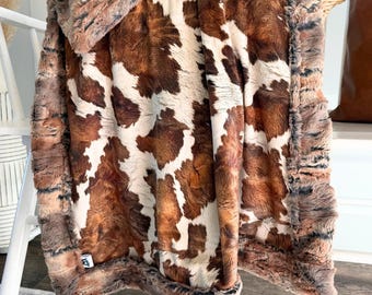 Manta con estampado de vaca para bebé, manta Minky para bebé, manta Western para adulto, manta Western para ropa de cama de vaquera, decoración de habitación de niñas con temática Western