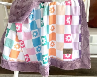 Floral Minky Blanket Baby Girl Name Blanket Flower Nursery Decor Bright Colorful Blanket for Girl Baby Daisy Flower Blanket Toddler Girl