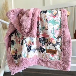 Western Girl Blanket Baby Girl Name Blanket Minky Swaddle Buffalo Print Cowgirl Nursery Decor for Western Theme Room for Girls Soft Throw