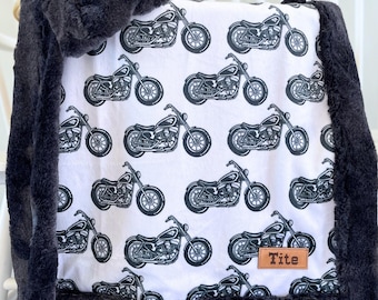 Custom Baby Boy Motorcycle Blanket for Biker Baby Name Blanket Harley Davidson Nursery Decor For Harley Davidson Lover Gift for Biker Men