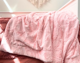 Personalized Blanket Luxury Faux Fur Pink Throw Minky Blanket Cozy Plush Soft Warm Gift for Anxiety Comfort Gift for Mom pink baby girl gift