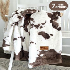 Cowhide Faux Fur Blanket Cow Print Bedding Western Baby Blanket for Boy Newborn Gift Girl Name Blanket Throw Western Decor Cowboy Theme