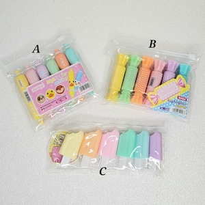 Kawaii Pastel Highlighters, Sweet Candy, Popsicle, Animal Highlighters