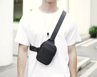 Single Shoulder Backpack, Black Chest Bag, Men's Casual Bag, Sling Bag, Mini Daily Bag, Gift for Him, Phone Bag, Crossbody Bag