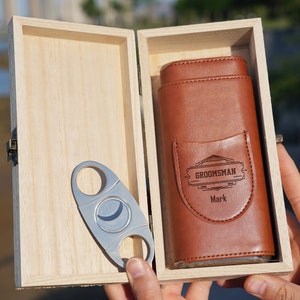 Custom Cigar Holder With Cutter, Travel Cigar Case, Personalized Cigar Case, Cigar Accessories for Him, Father's day Gift, Groomsmen Gift