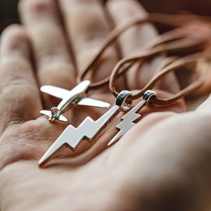 Lightning Pendant Necklace, S925 Sterling Silver Charm Necklace, Men Silver Necklace Pendant, Airplane Pendant Necklace