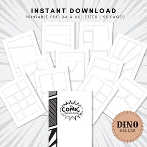 Cómic en blanco, diseño épico / Libro de bocetos de cómics en blanco / Plantillas de guión gráfico, Plantilla de manga de guión gráfico, A4 y carta de EE. UU.