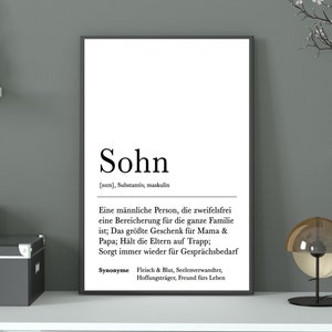 Poster SON | Thanks | child | gift | Definition | Pregnancy | anticipation | birthday | art print | Best son Duden Digital