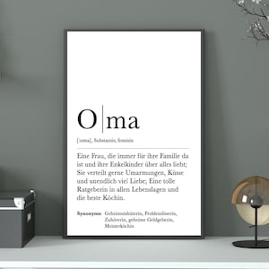 Poster OMA | Danke | Großmutter | Geschenk | Definition | Schwangerschaft | Vorfreude | Geburtstag | Kunstdruck | Beste Oma | Duden Digital