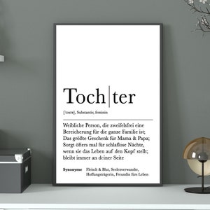 Poster TOCHTER | Danke | Kind | Geschenk | Definition | Schwangerschaft | Vorfreude | Geburtstag | Kunstdruck | Papas Prinzessin Digital