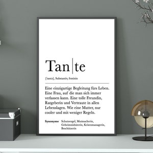 Poster TANTE | Danke | Geschenk | Definition | Schwangerschaft | Vorfreude | Geburtstag | Kunstdruck | Beste Tante | Familie | Duden Digital