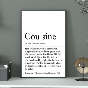 Posters COUSIN | Thanks | cousin | gift | Definition | pregnant | anticipation | birthday | Digital | family | Duden | Teacher