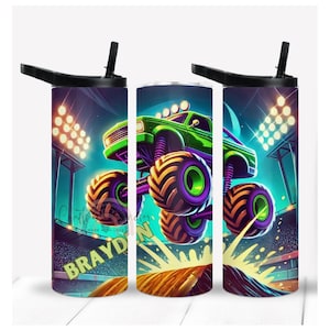 Personalized Monster Truck Tumbler: Insulated Boy&#39;s Water Bottle