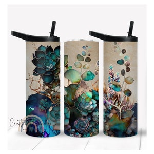 Succulent Plant Tumbler: 20 oz Skinny Cup with Duo Lid